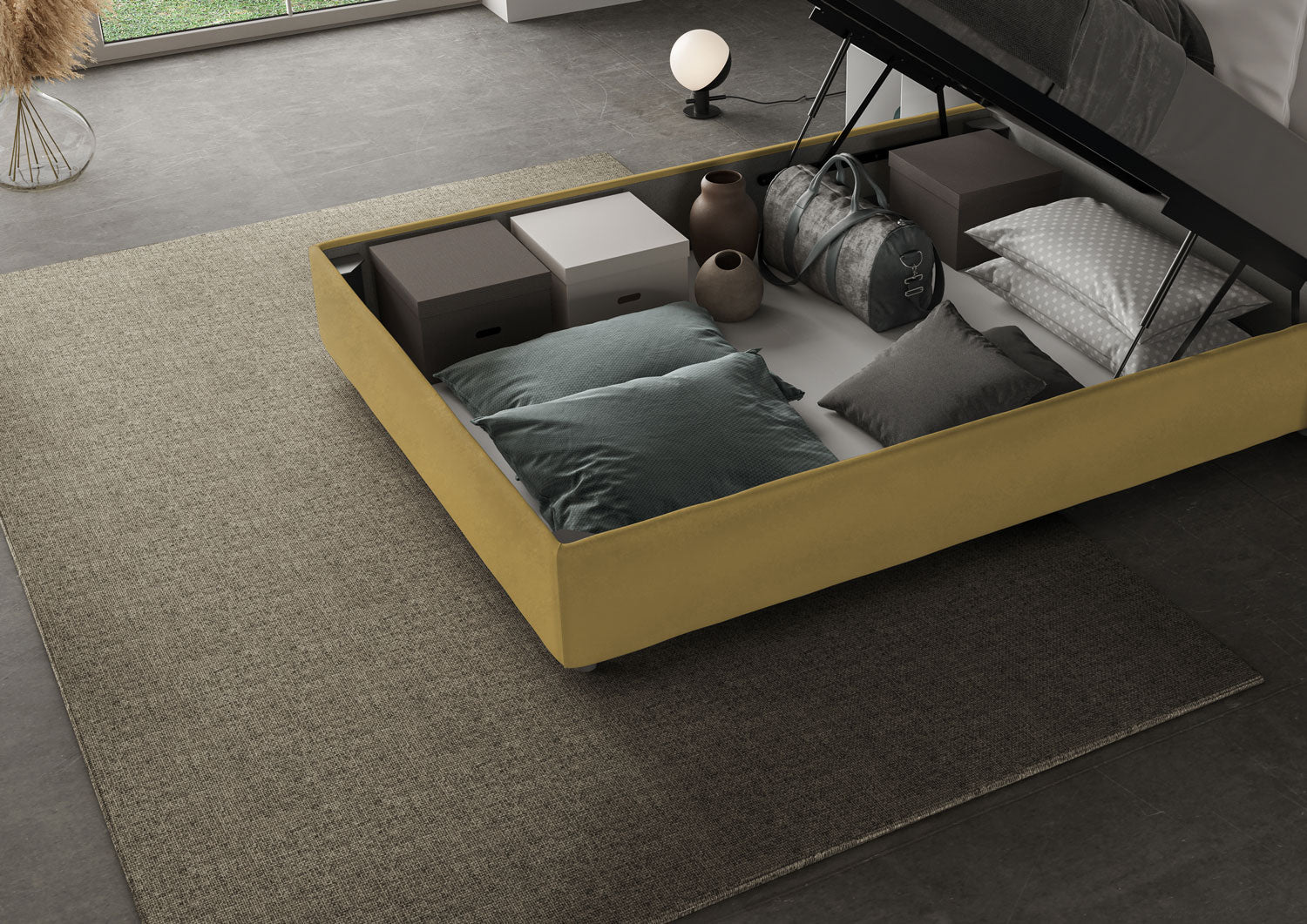 Letto 1 Piazza E Mezzo 120x200 cm Senza Rete Imbottito in Microfibra Appia Large Ocra