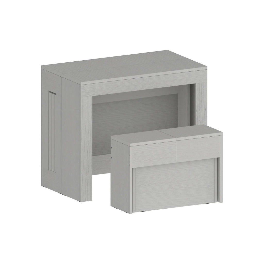 Set tavolo e sedie Badesi, Composizione multiuso, Set con consolle e 1 panca allungabili, 100% Made in Italy, 66x25h45 cm, Bianco