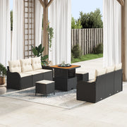 Set Divano da Giardino 9 Pezzi con Cuscini Nero Rattan Polimerico Acacia