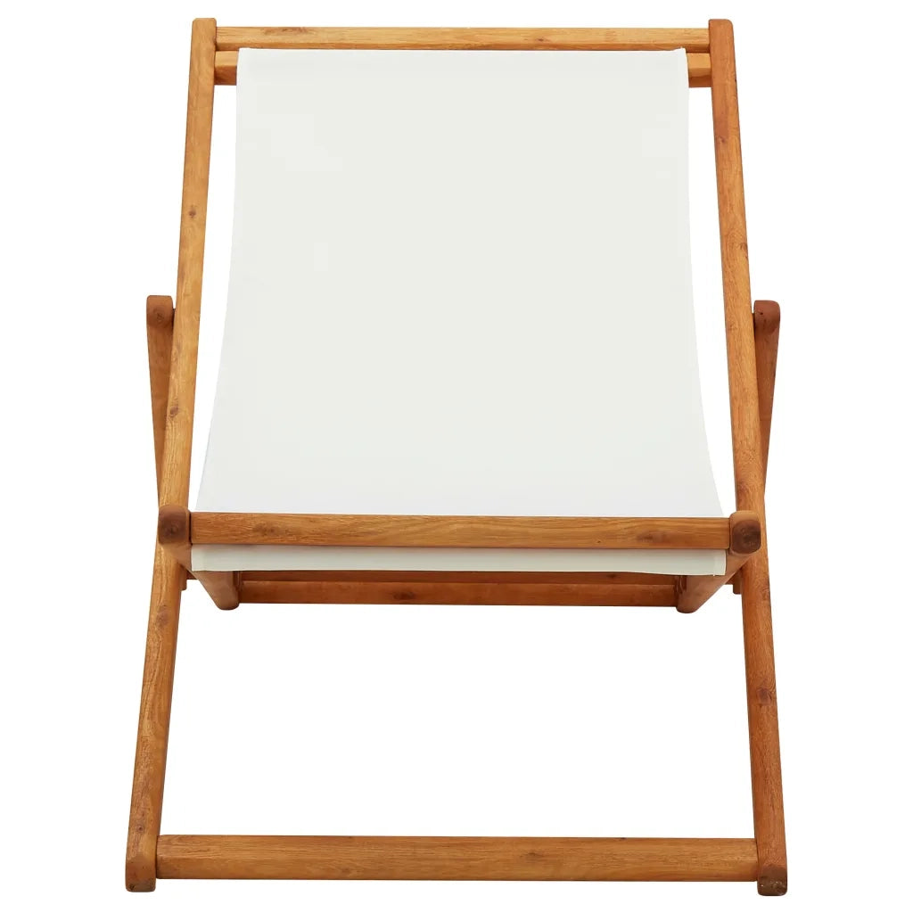 Sedia da Giardino | Sedia da Spiaggia Legno di Eucalipto e Tessuto Bianco Crema