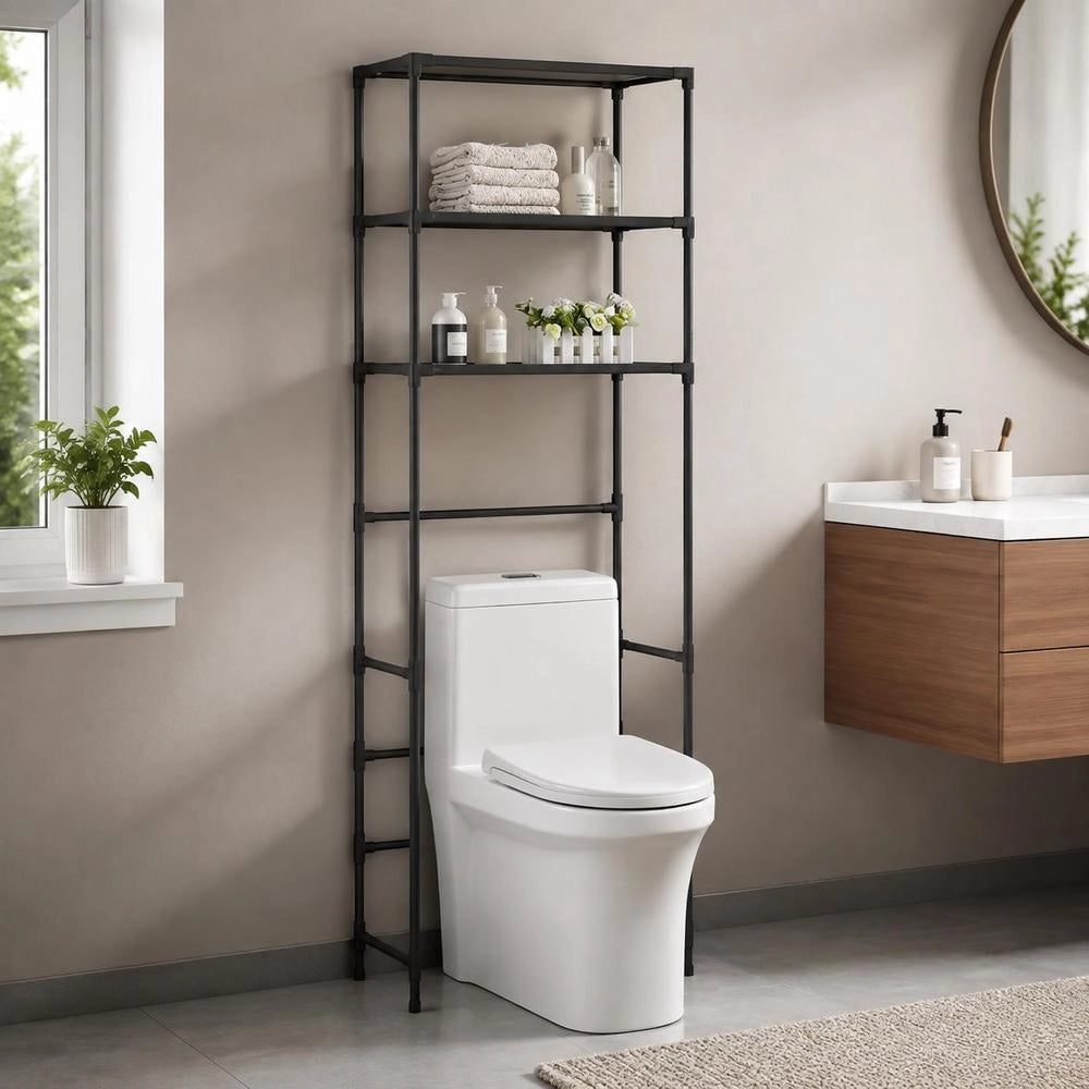 Toilet Shelf 3 Shelves Black 53x28x169 Cm
