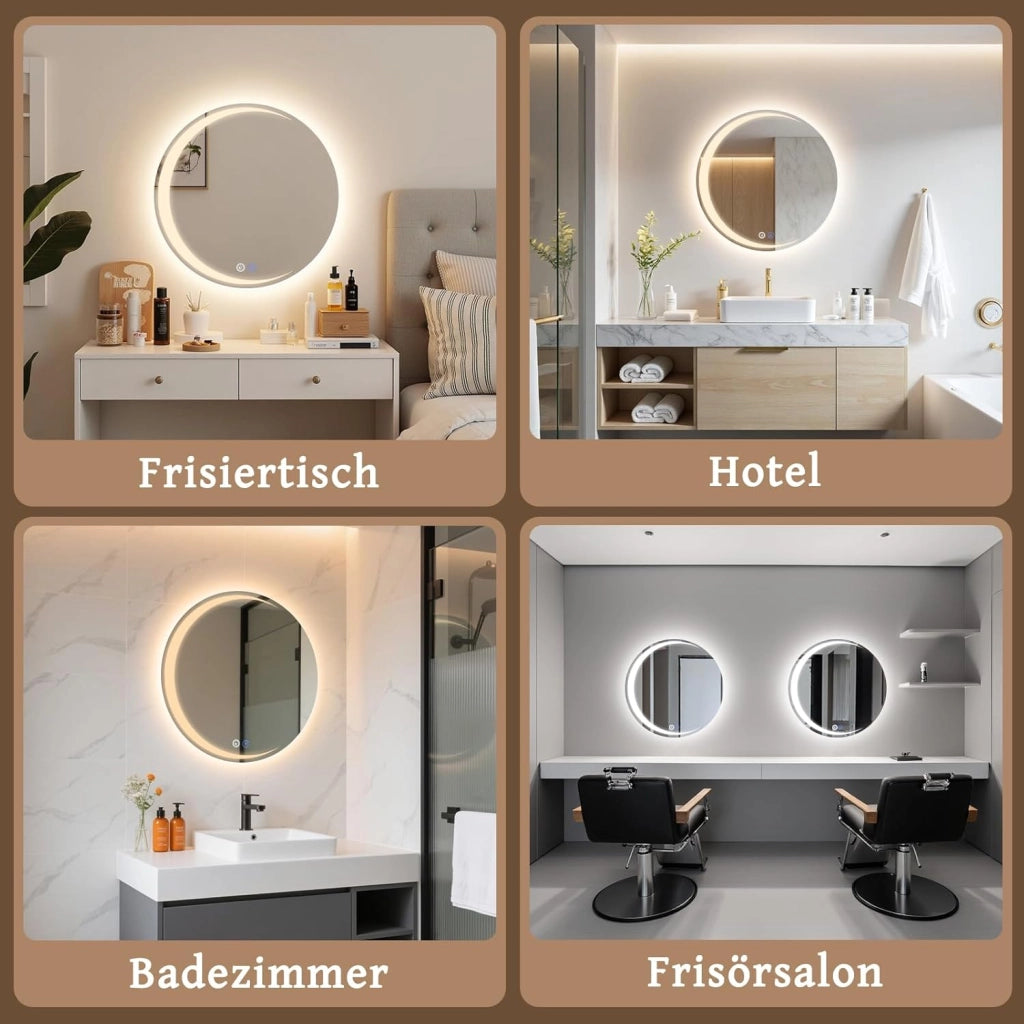 ZMH Specchio da bagno con illuminazione Specchio da parete moderno rotondo IP44 dimmerabile per il bagno