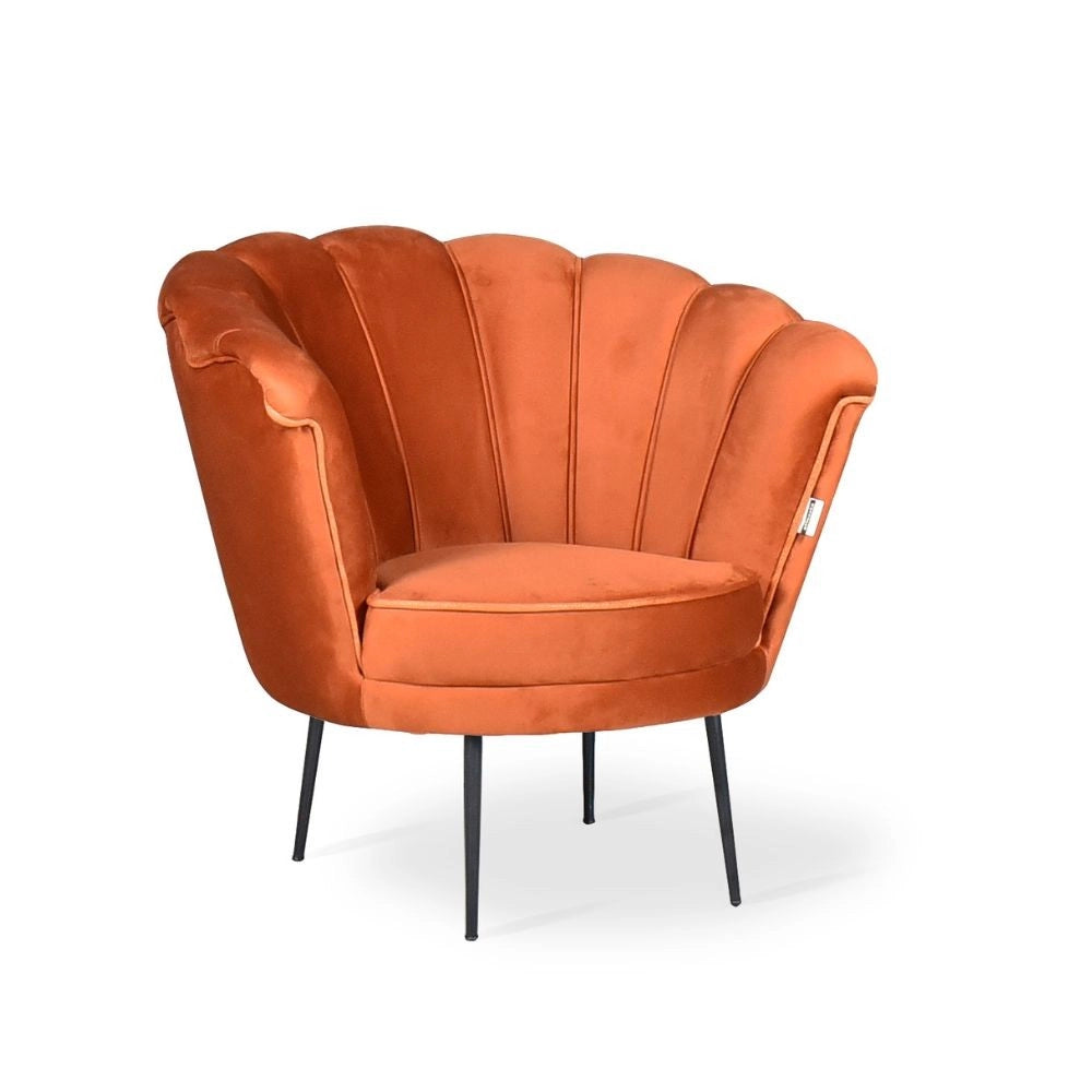 Poltrona a conchiglia Orel in velluto colore arancio
