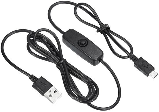 Alimentatore USB con schiaccia bottone micro USB cavo 150 cm nero con funzione on/off.