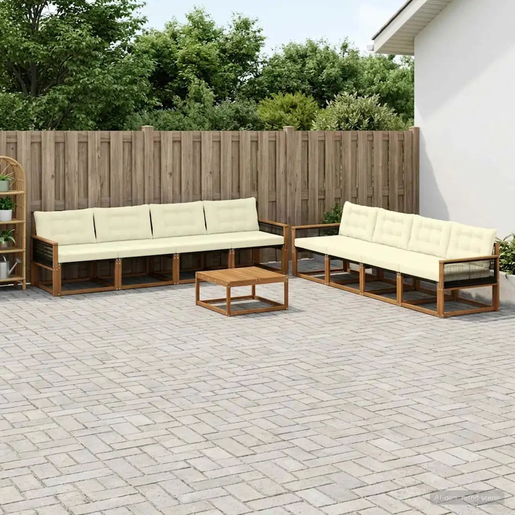 Set di divani da esterno con cuscino 9 pcs Naturale e Crema 3381326