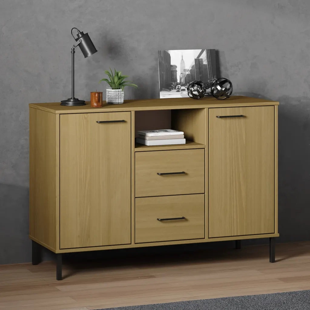 Credenza-Buffet-Armadio da cucina Gambe Metallo Marrone 113x40x77 cm Legno Massello OSLO