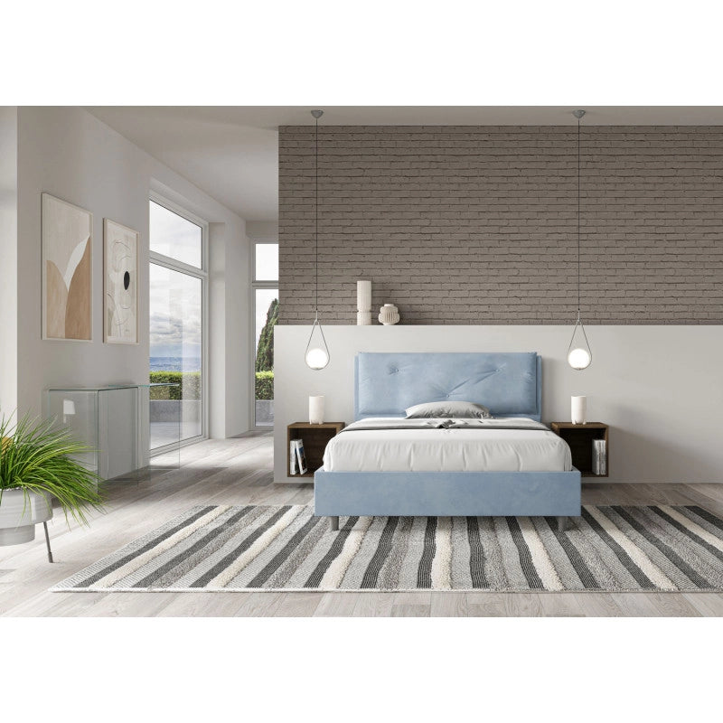Letto imbottito Letto Matrimoniale alla Francese 140x210 cm Large - Con rete,Microfibra,Azzurro