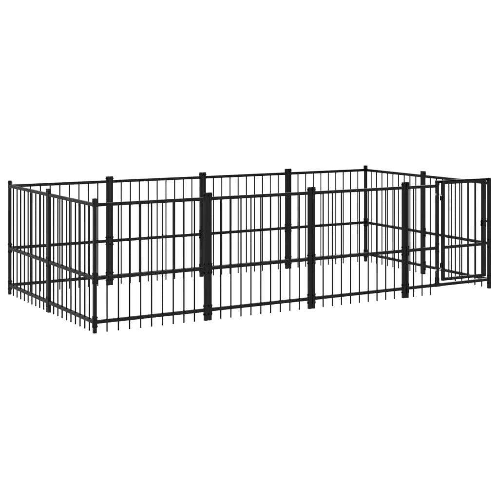 Gabbia per cuccia recinto per animali da esterno per cani in acciaio 7,51 m² nero 02_0041878