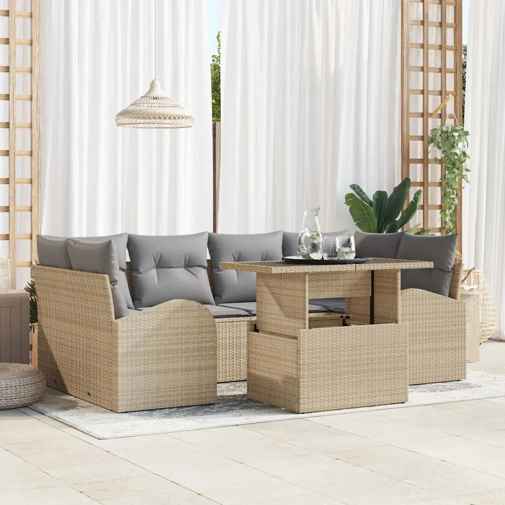 Set Divano da Giardino 7 pcs Beige Rattan in Polipropilene
