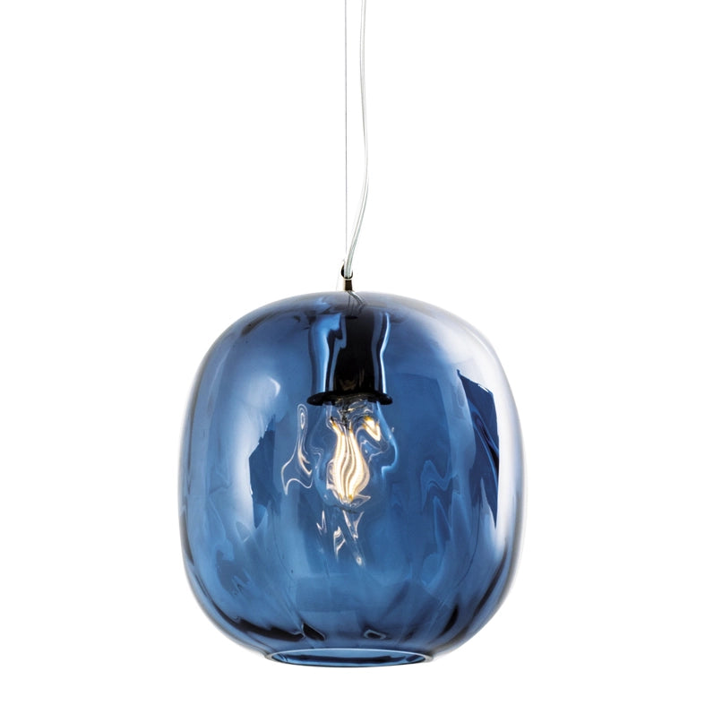 OBAN Sospensione in Vetro Soffiato Blu E27 IP20 - Lampada di Design con Diffusore Artigianale - Struttura Elegante per Interni