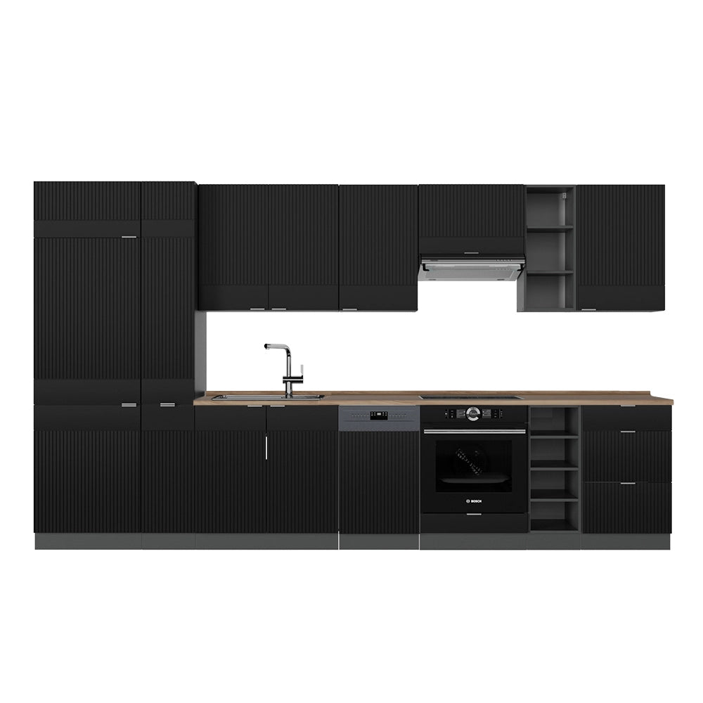 Cucina componibile Fame-Line Nero rigato/Antracite 355 cm, PL Rovere Vicco