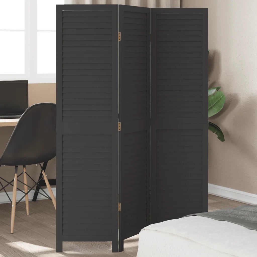 Divisorio Ambienti | Divider per stanze | Paravento 3 Pannelli Nero Legno Massello di Paulownia