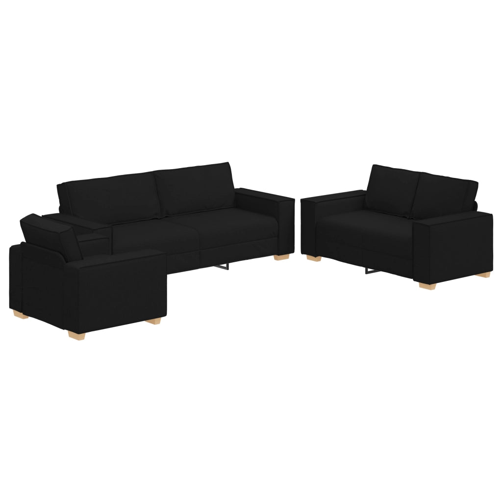 Set Divano a 3 Pezzi con Cuscini in Tessuto Nero