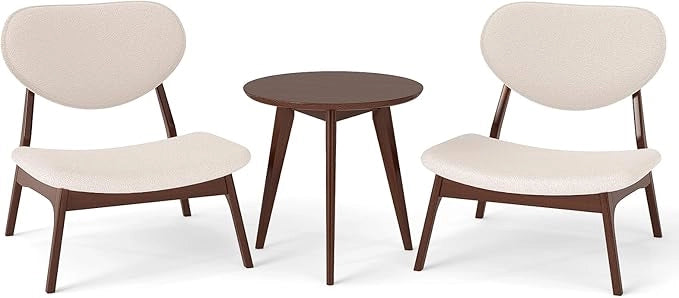 Sedie in Set di 2 con Tavolino, Sedie Relax da Salotto Imbottite in Tessuto di Velluto di Pecora con Struttura in Legno Massello, Poltrona Ergonomica da Lettura per Soggiorno (Beige)