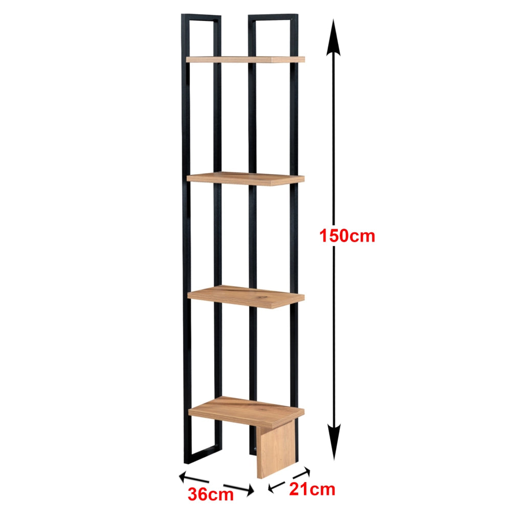 Scaffale Portaoggetti Bjergsted Mobile a Terra con 4 Ripiani  - Nero/Effetto Noce [en.casa]