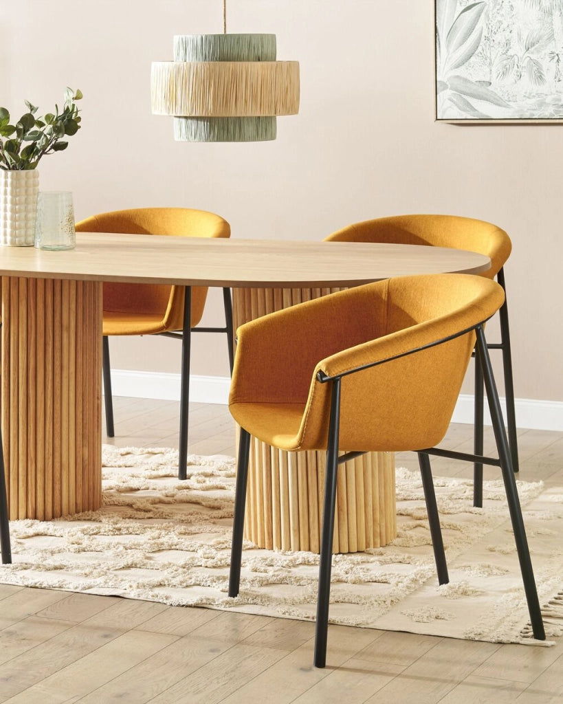 Set di 2 sedie da pranzo con imbottitura in tessuto arancione Seduta da pranzo dal design moderno e contemporaneo