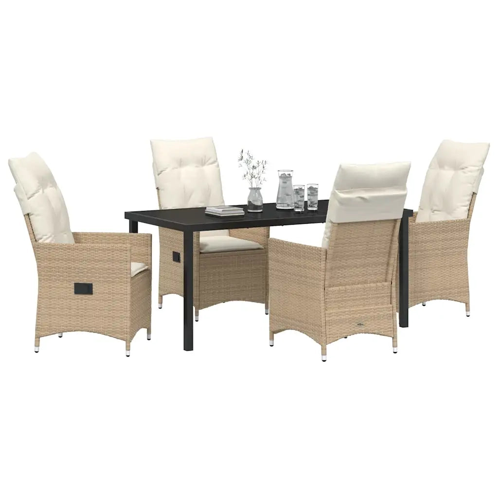 Set da Pranzo per Giardino con cuscino 5 pcs Beige polyrattan 3379558