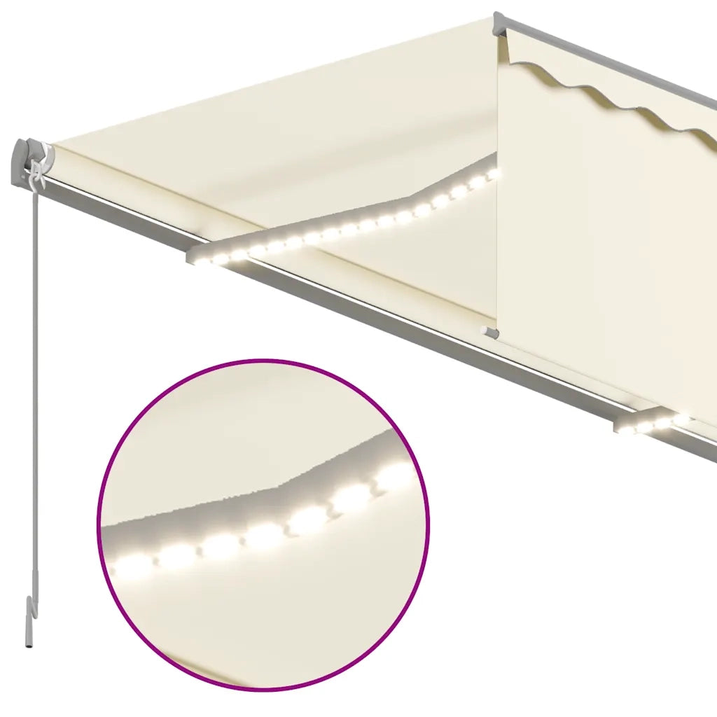 Tenda da Sole Retrattile Manuale con LED 3,5x2,5 m Crema 3069402