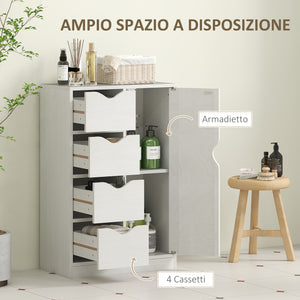 Mobile Bagno con 4 Cassetti e Armadietto 54x29x83 cm Maniglie Ritagliate in Legno Bianco
