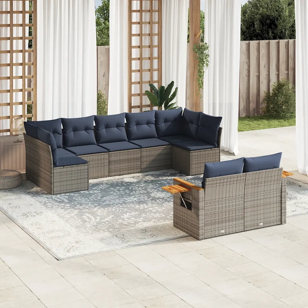 Set Divani da Giardino 9 pz con Cuscini Grigio in Polyrattan