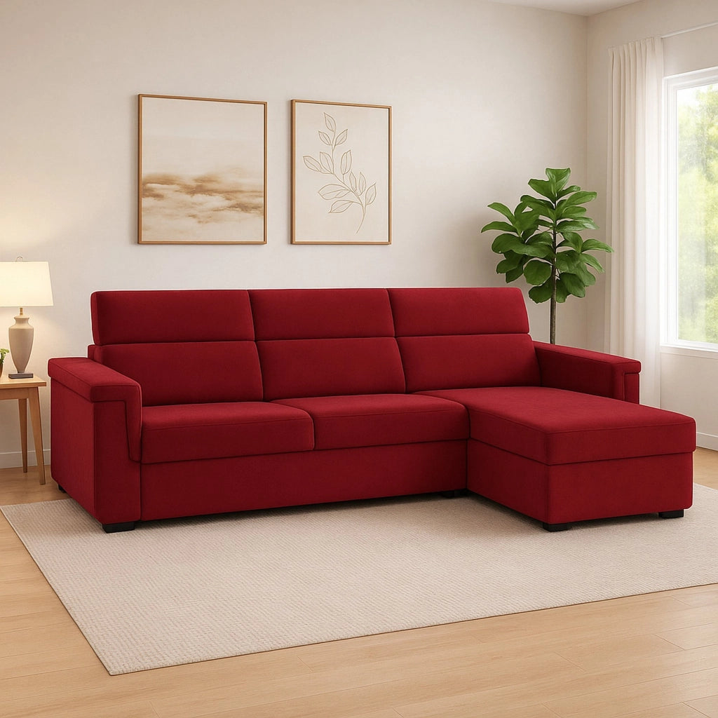 Cintano, Divano Fisso con Penisola Sfoderabile Made in Italy, 285x160 cm Rosso