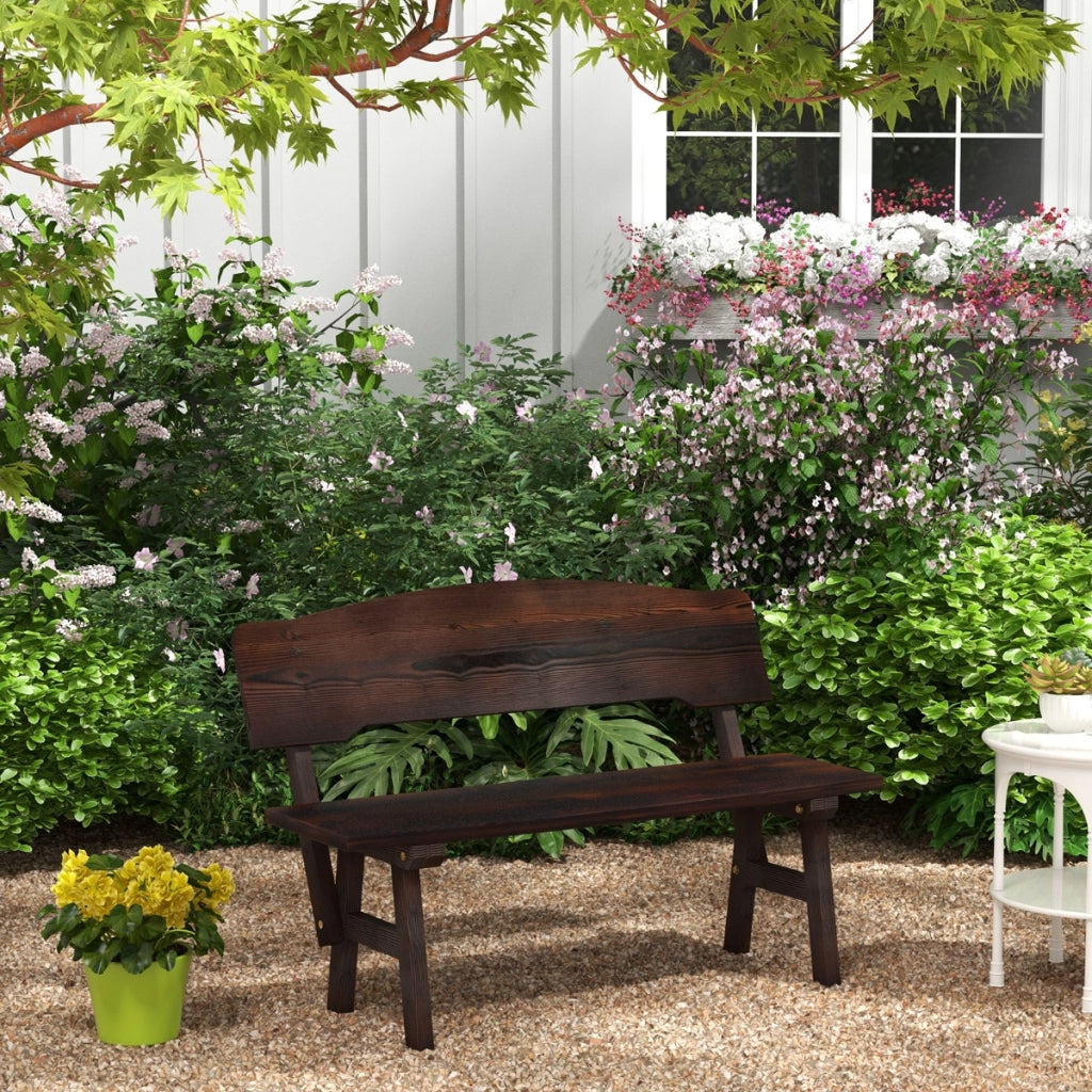 Panchina da giardino all'aperto in legno di abete con schienale inclinato, Panchina per 2 persone con carico 325kg-Panchine