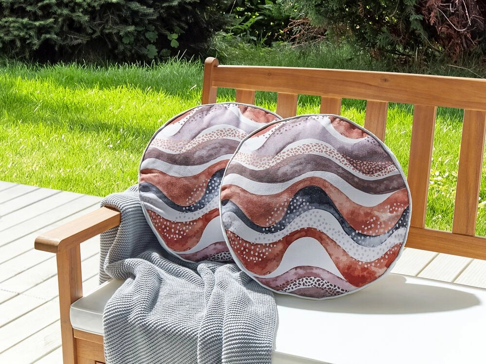 Set di 2 cuscini da esterno in tessuto di poliestere marrone con motivo astratto ⌀ 40 cm terrazzo esterno interno