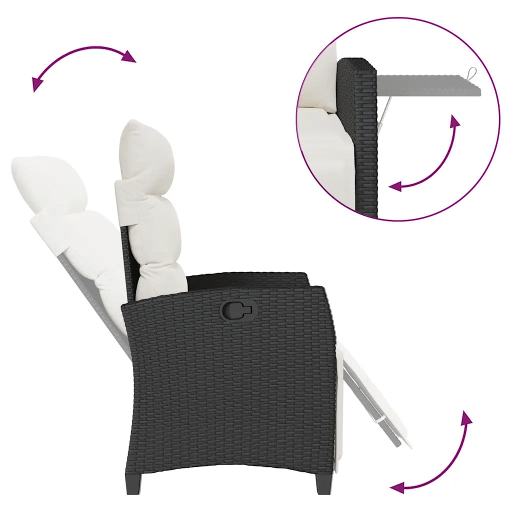 Sedia Reclinabile da Giardino | Sedie da Esterno con Tavolino Nera Polyrattan