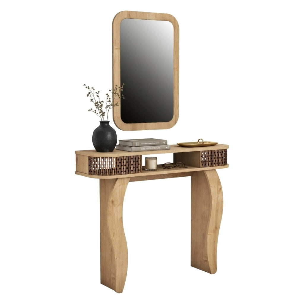 Gazzuolo, Mobile da Ingresso Specchio Incluso, 105x30x85h cm Marrone Rovere