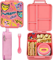 Bento Box per bambini - contenitore termico - cassetta per cibi - cassetta per cibo per asilo nido - scatola per scuola (colorata con gatti rosa)