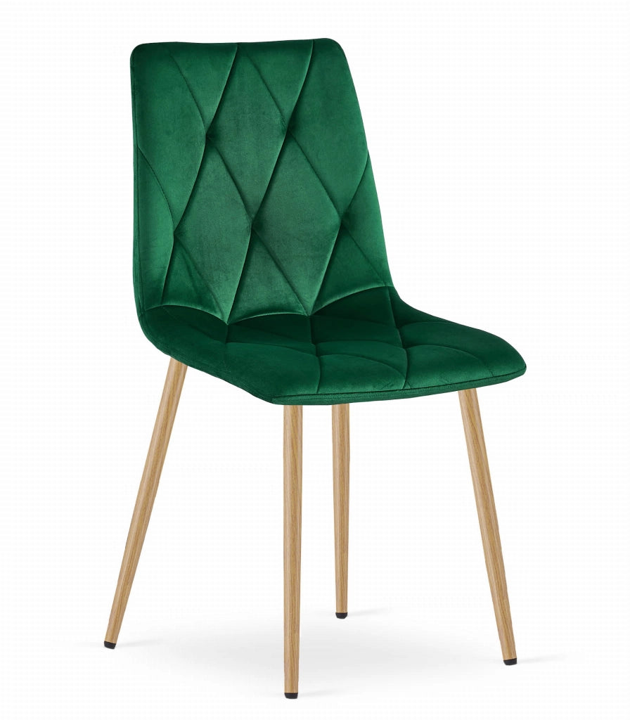 Sedia Valora TYRA in velluto verde scuro con gambe color legno x3
