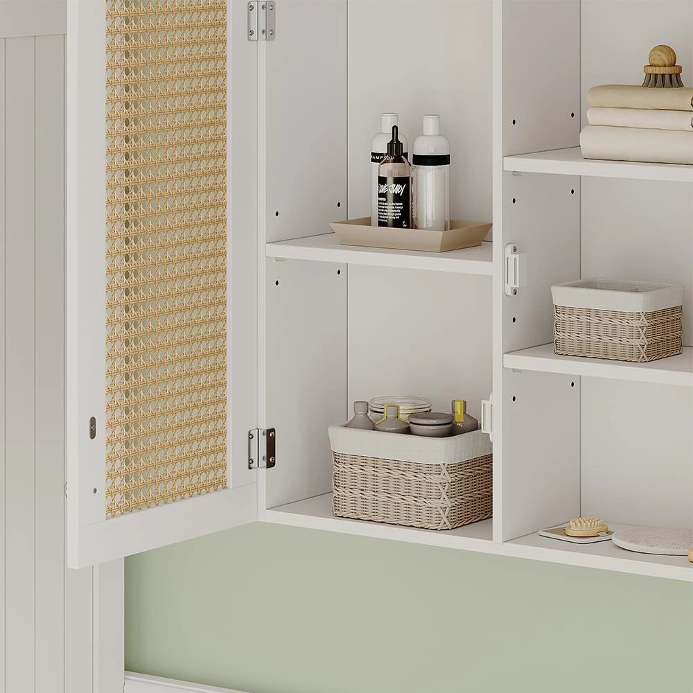 Specchio contenitore bagno Rosario, Bianco, 68 x 49 cm con 2 porte, per la conservazione di articoli da bagno e asciugamani