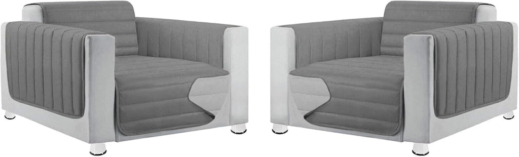 Coppia Set 2 Pezzi Copripoltrona Universale Imbottito Morbido Double Face Elegante Grigio