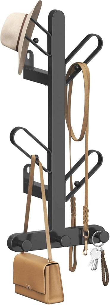 Appendiabiti da Parete, Attaccapanni da Muro a Forma di Ramo, con 7 Ganci, Blocchi Sferici, per Vestiti, Cappelli, Borse, Nero Inchiostro RCR035B01