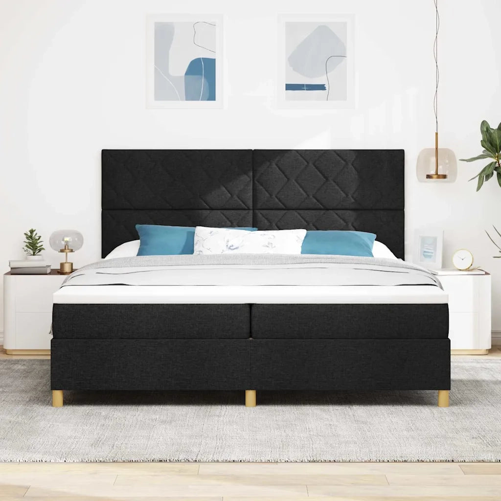 Letto a Sorgente LED con materasso Nero 200 x 200 cm Tessuto