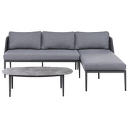 Set da salotto a 3 posti grigio con divano angolare sinistro in tessuto con struttura in alluminio e tavolino Elegante set da giardino Patio
