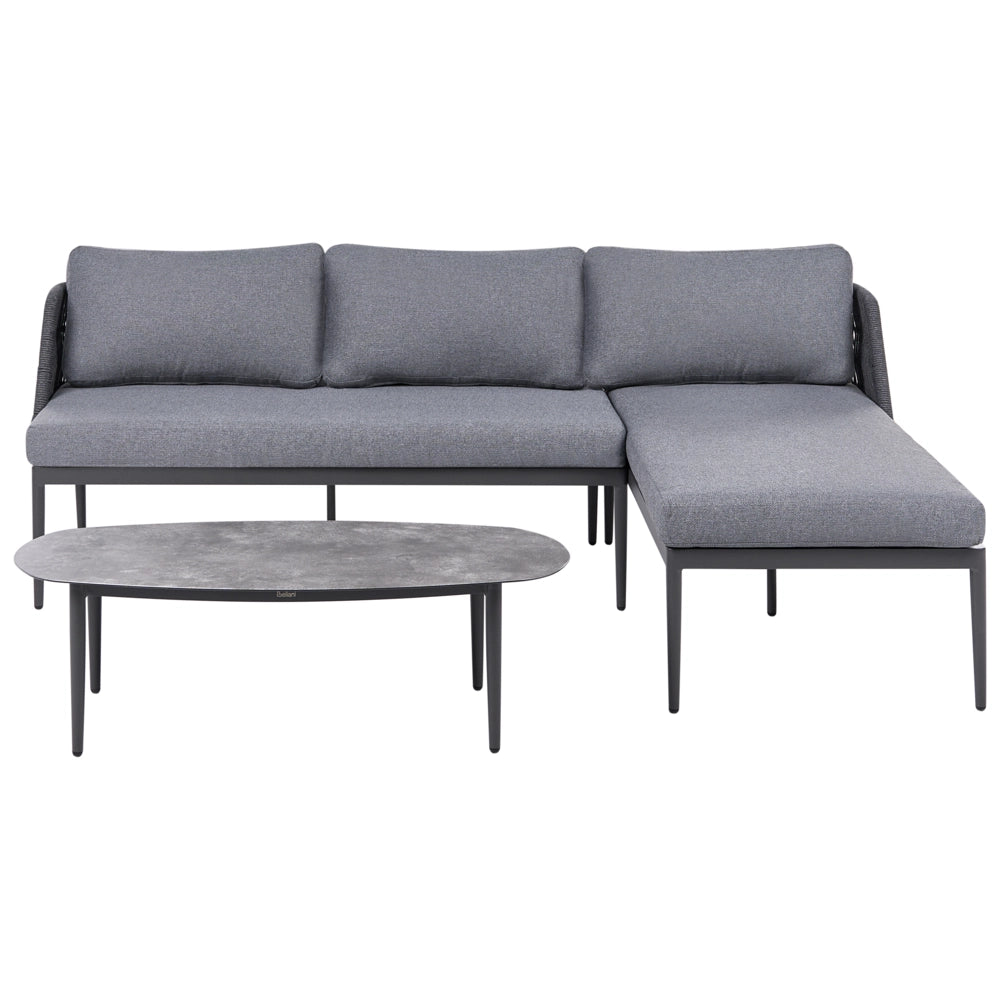 Set da salotto a 3 posti grigio con divano angolare sinistro in tessuto con struttura in alluminio e tavolino Elegante set da giardino Patio