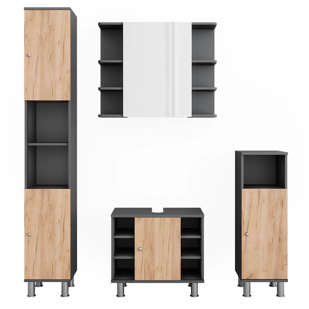 Vicco Set di mobili da bagno Antracite/quercia dorata 4 parti