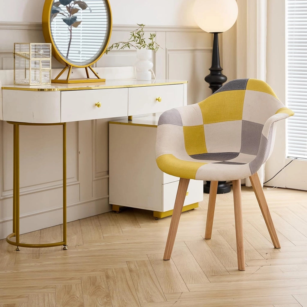 GrandCA HOME Set di 4 sedie per sala da pranzo, stile nordico, poltroncina patchwork, sedia da cucina, ufficio, Giallo