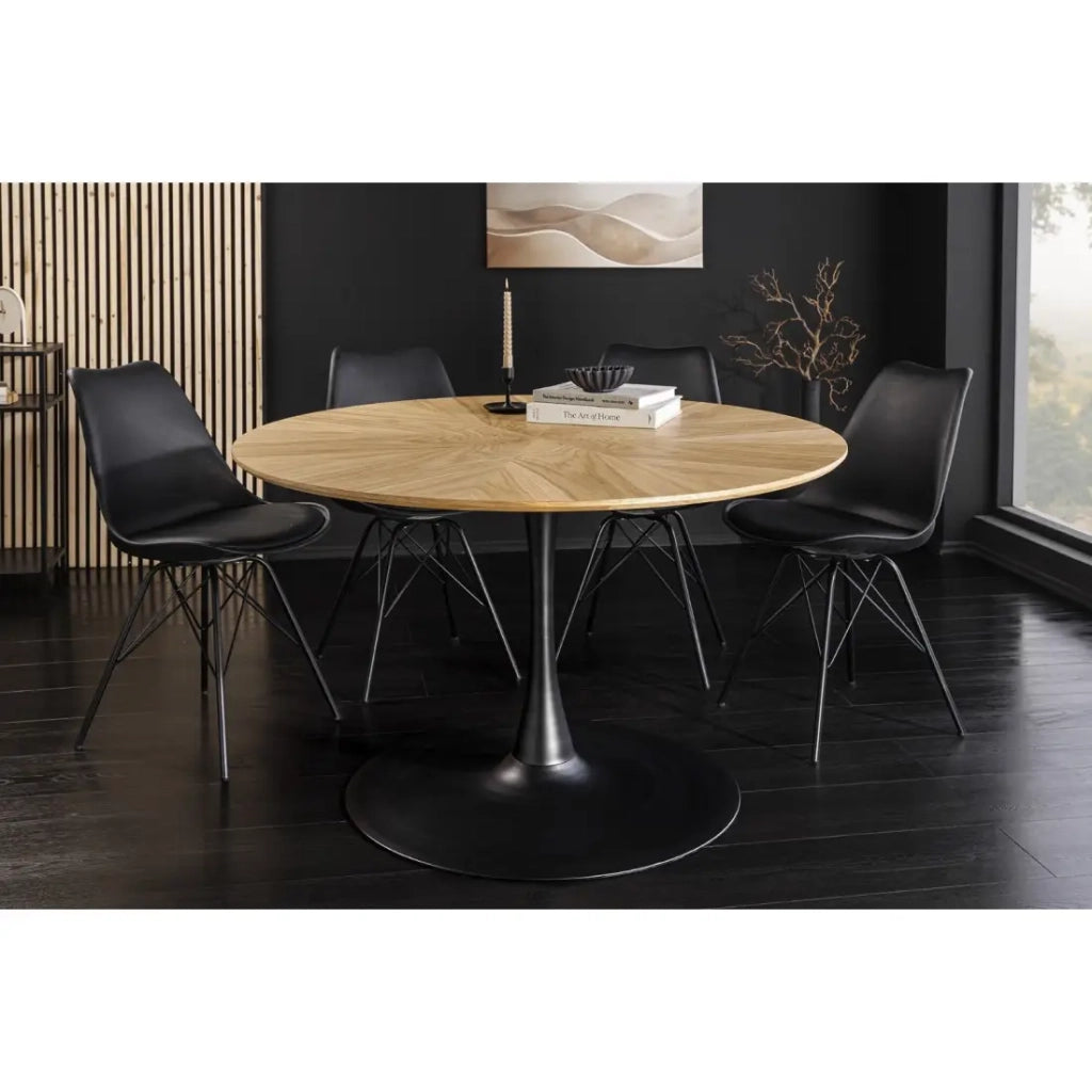 Tavolo da pranzo SOREN – Impiallacciatura di quercia e metallo – 120 cm – Rotondo – Stile moderno