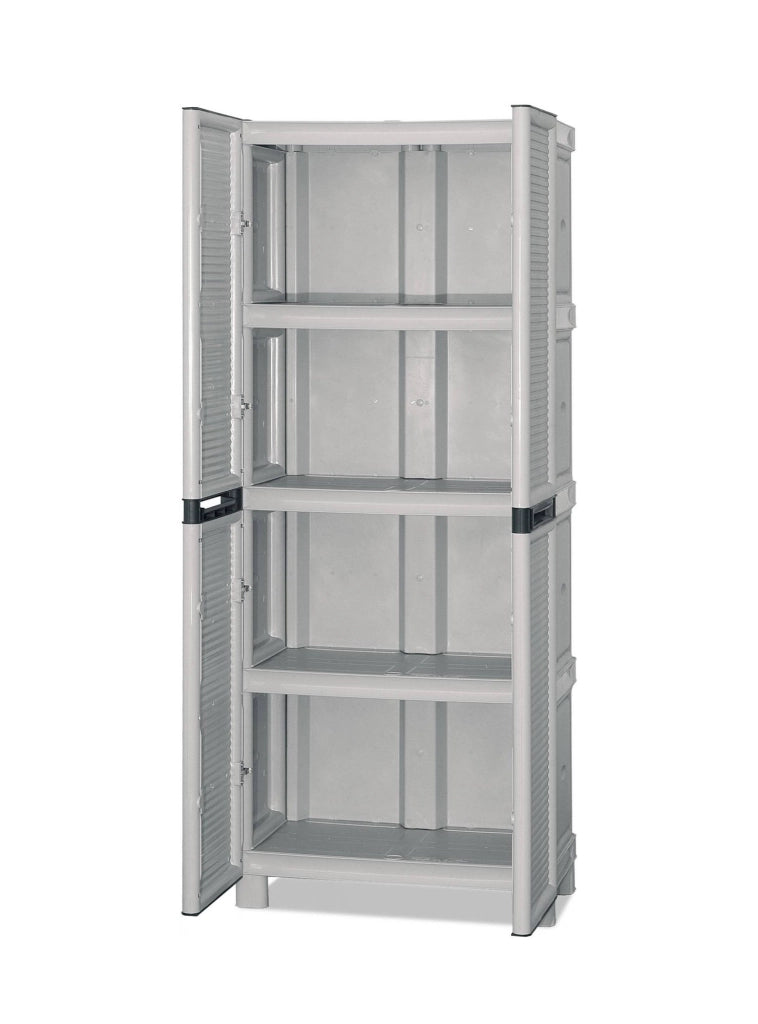 Armadio multiuso da esterno o Allain, Mobile a 1 anta e 3 ripiani in polipropilene, 100% Made in Italy, cm 70x39h172, colore Grigio chiaro