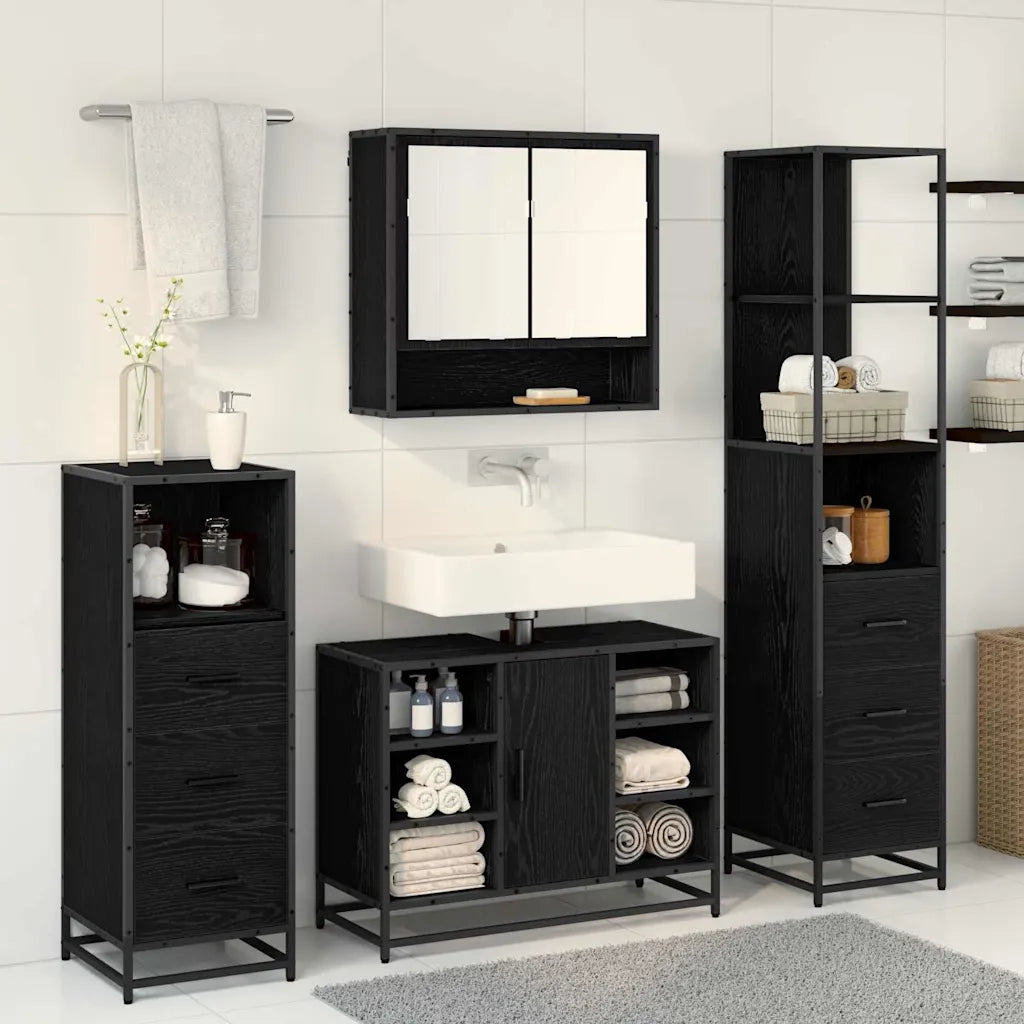 Set di mobili per il bagno 4 pcs Rovere Nero Legno multistrato 3402338