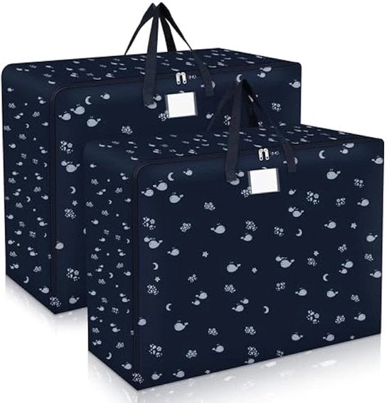 Set di due grandi borse da stoccaggio, 105L borsa da stoccaggio con doppio cerniera a zip, grande scatola da trasloco impermeabile, borsa da stoccaggio per abbigliamento, borsa da stoccaggio per lenzuola, borsa da stoccaggio pratica e duratura.