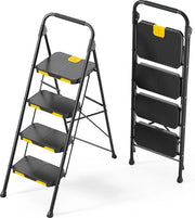 Ladder a 4 gradini pieghevole con pedale antiscivolo e maniglie Peso leggero scala per cucina, soggiorno, armadi e ufficio