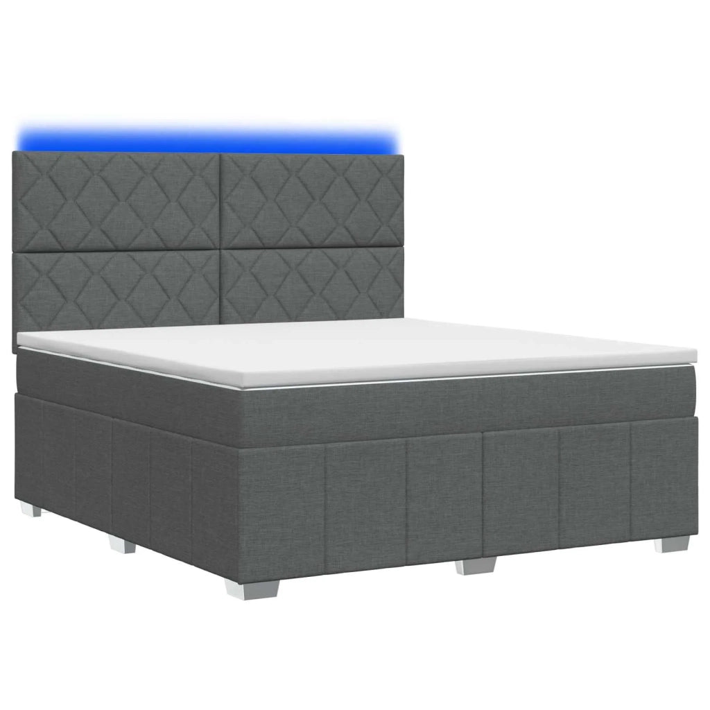 Letto Box Spring LED con Materasso Grigio Scuro 140 x 190 cm 3455606