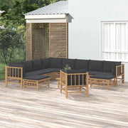 Set Salotto da Giardino 12pz con Cuscini Grigio Scuro Bambù 3155226