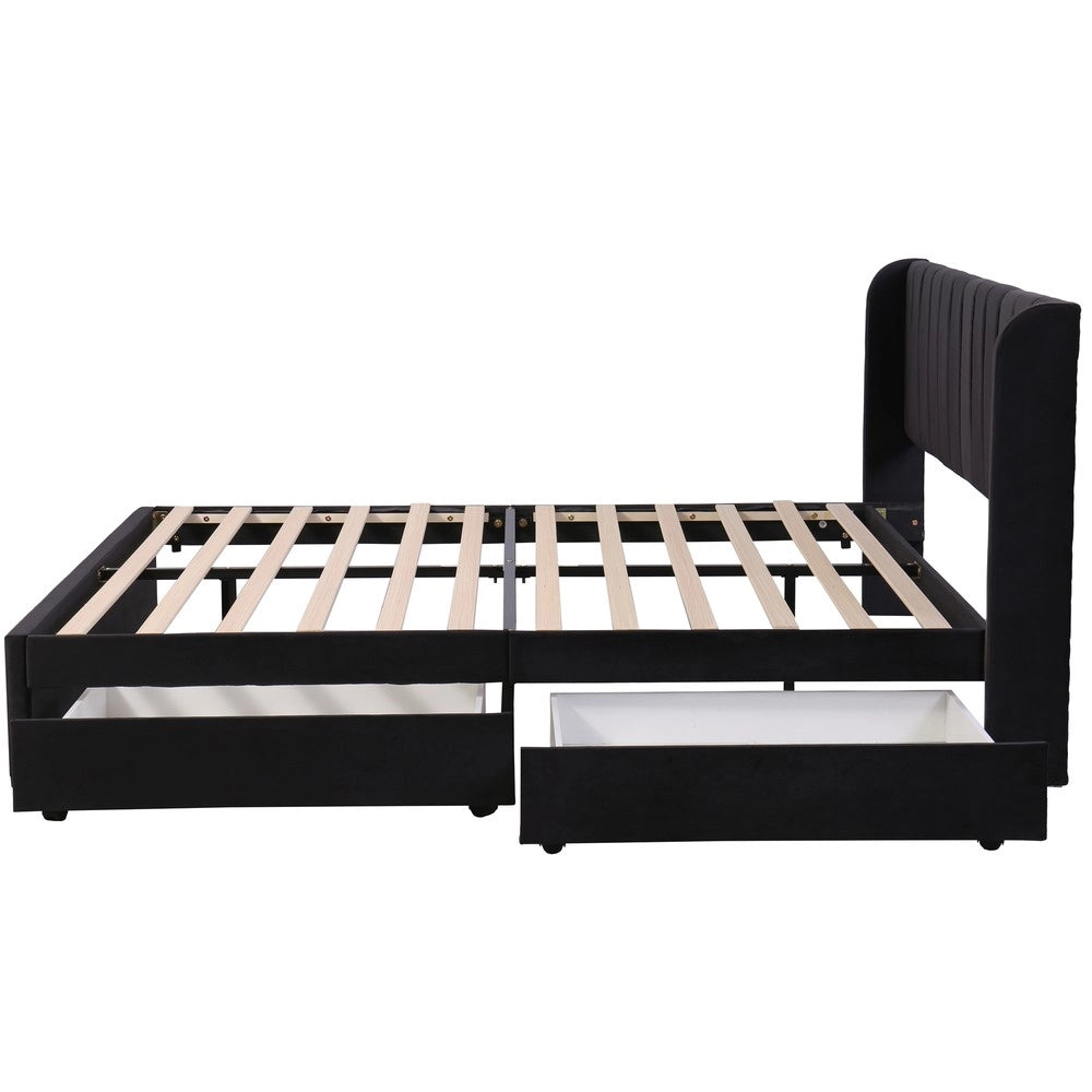 Letto Imbottito in Velluto con Cassetti e Rete ¨C MINIMAL ¨C Nero 180x200