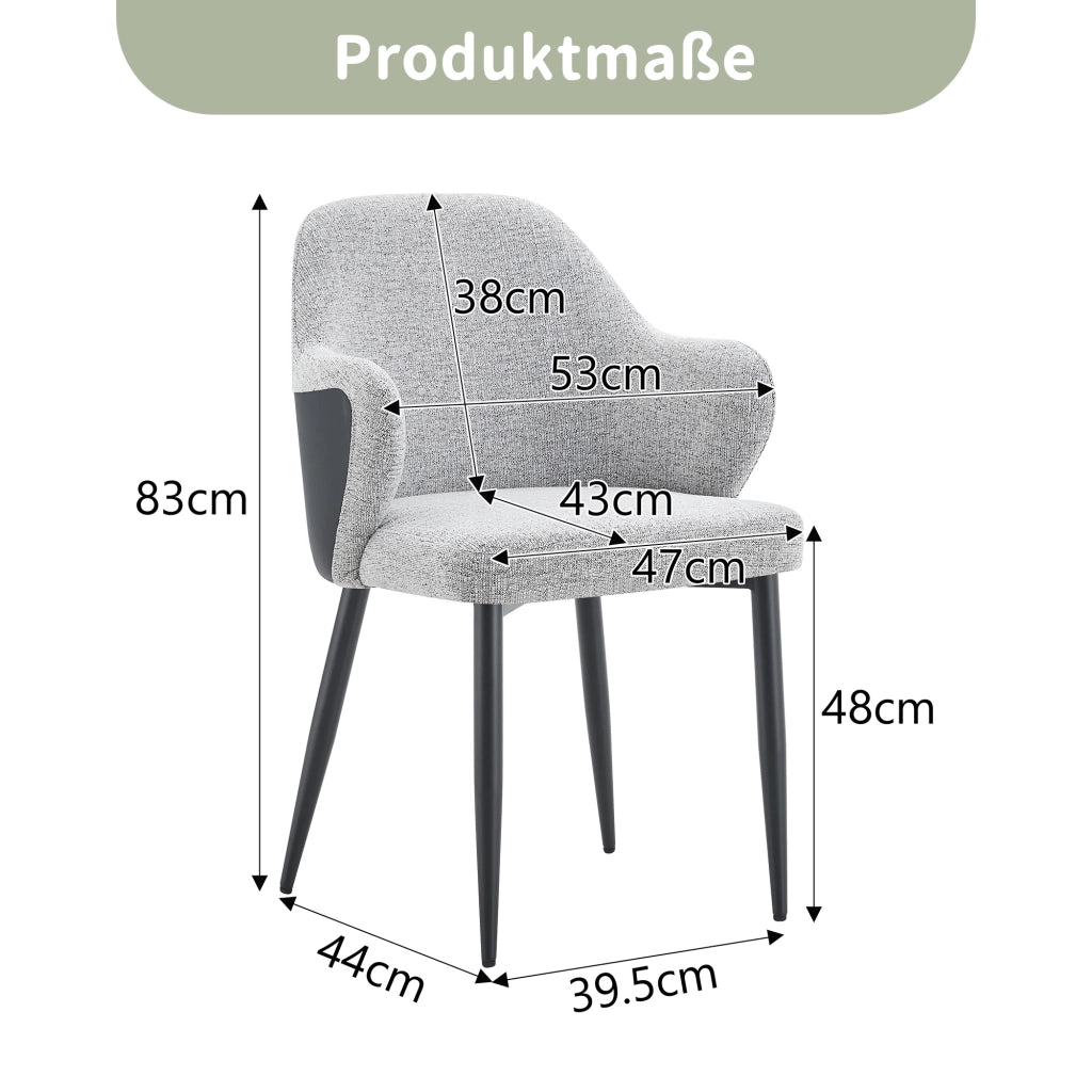 Set 2 sedie da pranzo in tessuto grigio e PU nero con gambe in metallo, altezza 83 cm