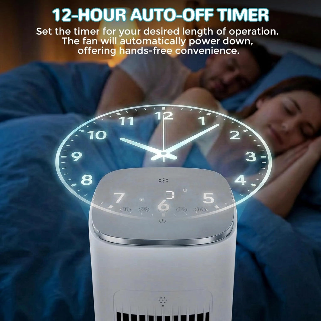 Ventilatore a torre, telecomando, climatizzatore a 3 livelli con raffreddamento ad acqua, oscillazione a 46°, timer 12 ore e modalità sleep, per ufficio/casa, silenzioso, 4 modalità di