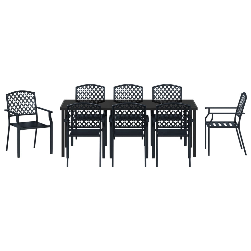 Set da Pranzo per Giardino da 9 Pezzi in Acciaio Anthracite